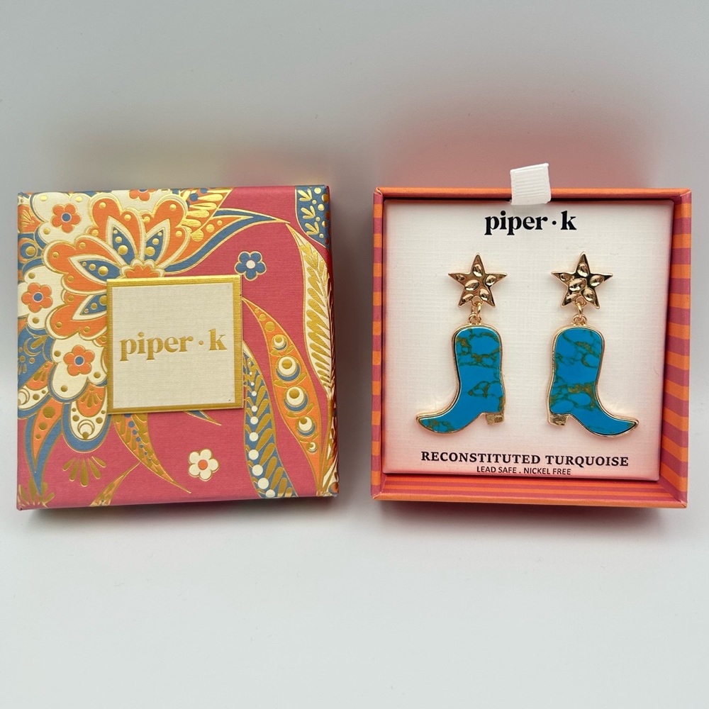 *New* Piper K Reconstituted Turquoise Cowboy Boot Dangle Earrings